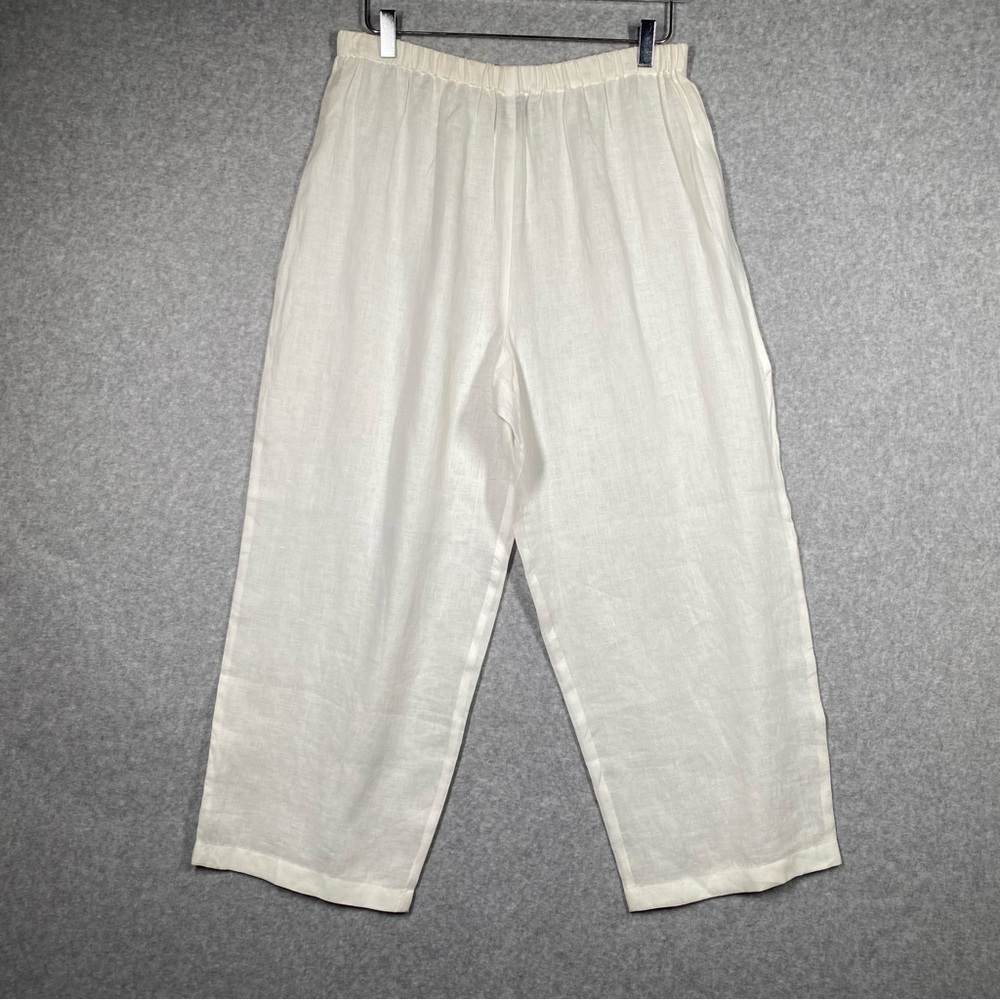 Eileen Fisher Ivory Irish Linen Pull On Wide Leg Pants Size Large Lagenlook